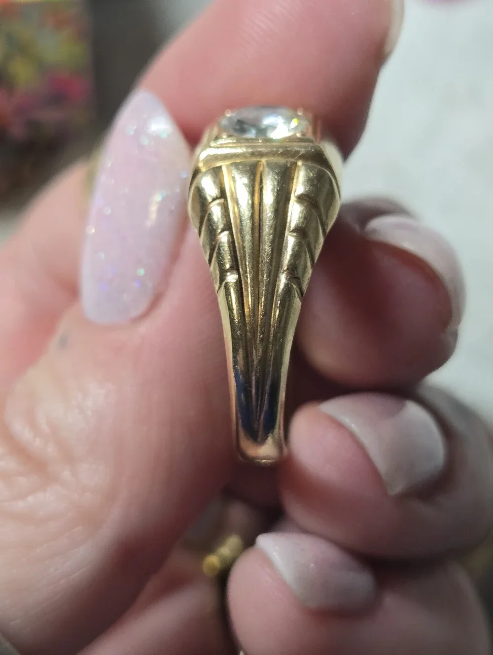 Vintage Gold Men's Ring with Clear Center Stone